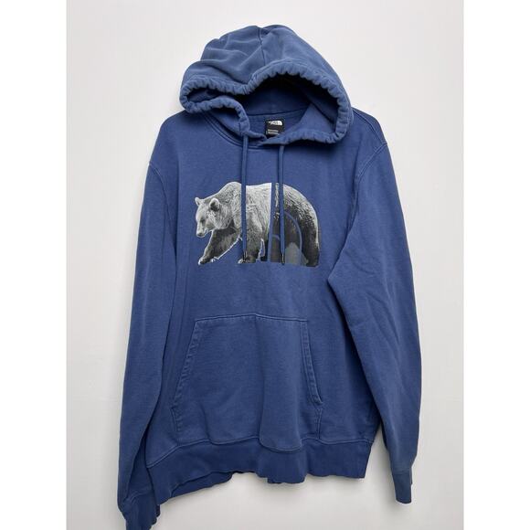 The North Face Blue Men Large Bear Logo Pullover Graphic Sweatshirt Hoodie - Picture 1 of 10